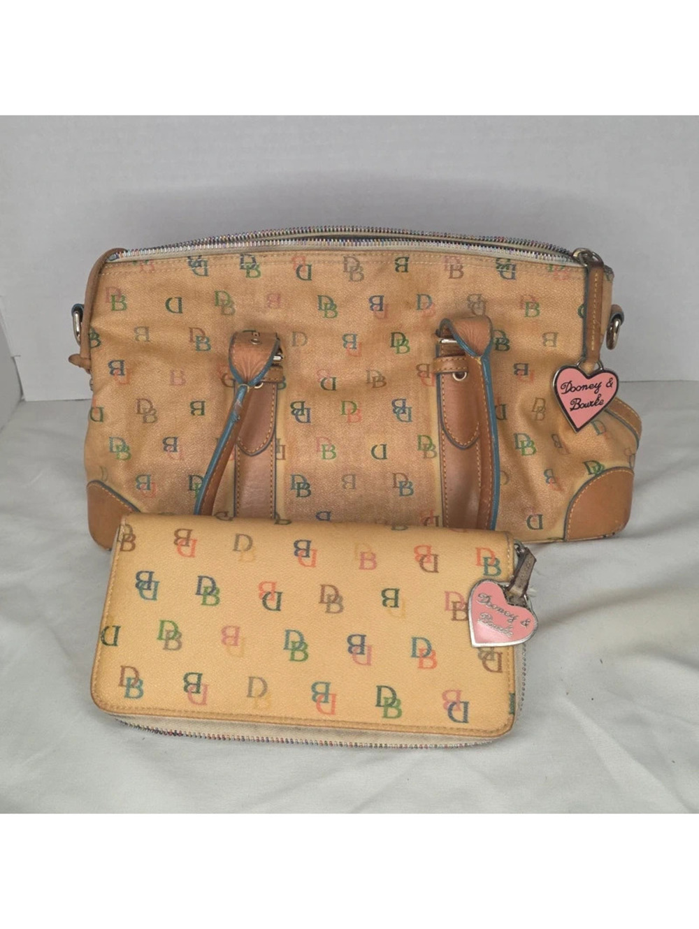 Vintage Y2K Dooney & Bourke Multicolor DB Monogram Bag Wallet Set